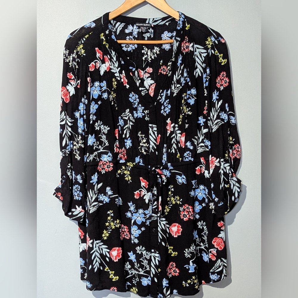 Hilary Radley Black‎ Floral Tunic Blouse Women's XXL
